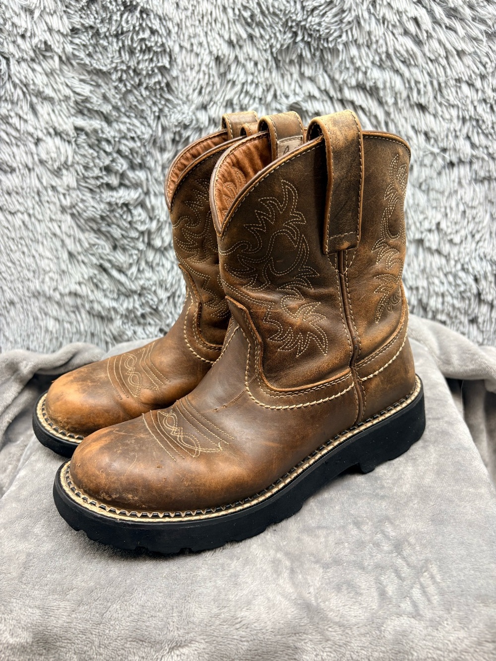 Ariat Fatbaby Western Boots Womens 7.5 Brown Short Shaft Cowgirl